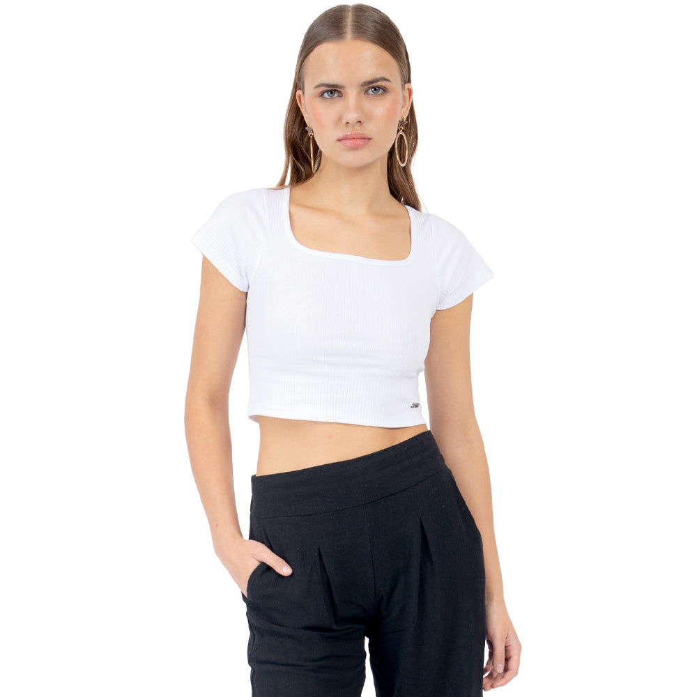 Playera Cuello Abierto Manga Corta Para Mujer Quarry Color Blanco
