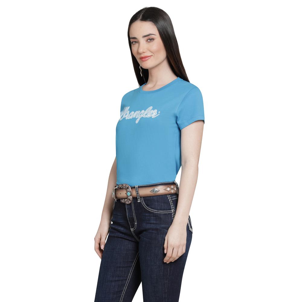 Foto 3 pulgar | Playera Wrangler Mujer Slim Manga Corta 272 Azul Marino