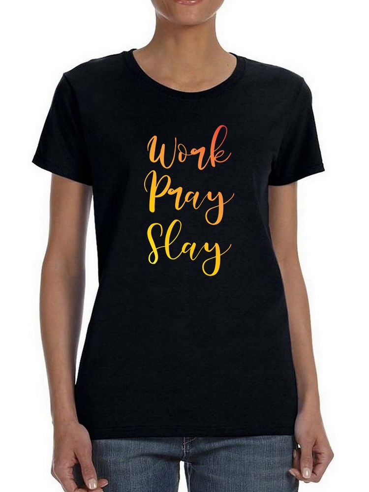 Playera Smartprintsink color Negro para Mujer Trabaja, Reza, Brilla