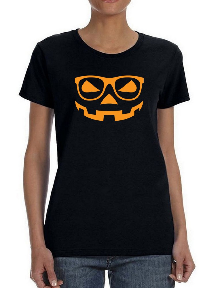 Foto 2 pulgar | Playera Smartprintsink color Negro para Mujer Calabaza de Halloween con Lentes Hipster