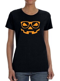 Foto 1 | Playera Smartprintsink color Negro para Mujer Calabaza de Halloween con Lentes Hipster
