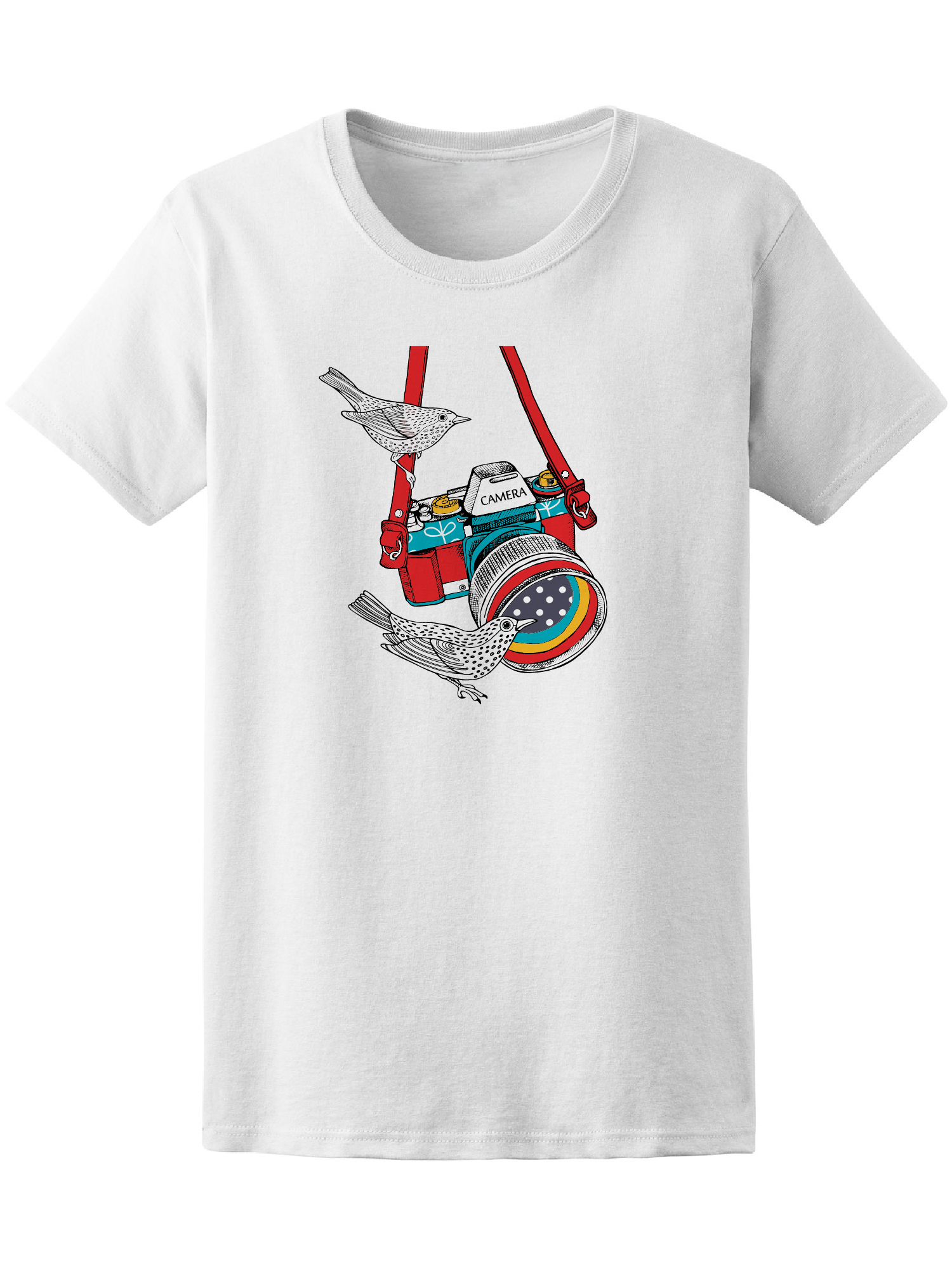Playera Smartprintsink Mujer con Diseño de Cámara Fotográfica con Aves