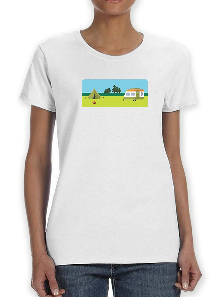 Foto 2 pulgar | Playera Smartprintsink color Blanco para Mujer Ilustración Zona de Campamento