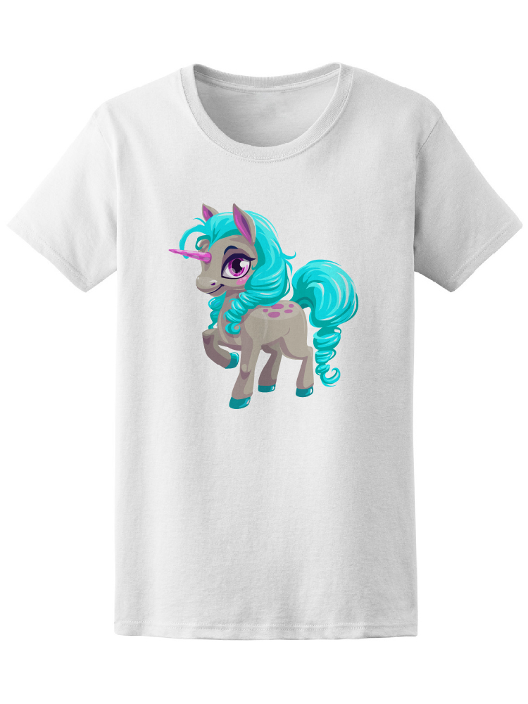 Playera Smartprintsink para Mujer Ilustración Unicornio Con Cabello Color Aqua