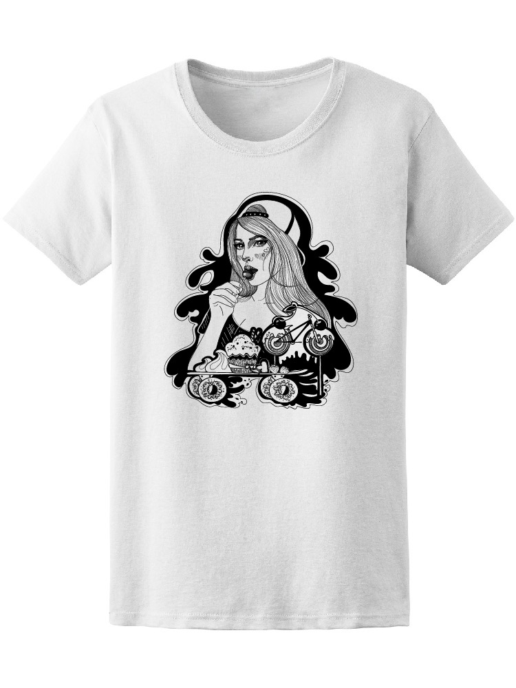 Foto 2 pulgar | Playera Smartprintsink Mujer Ilustracion Mujer con Postres color Blanco