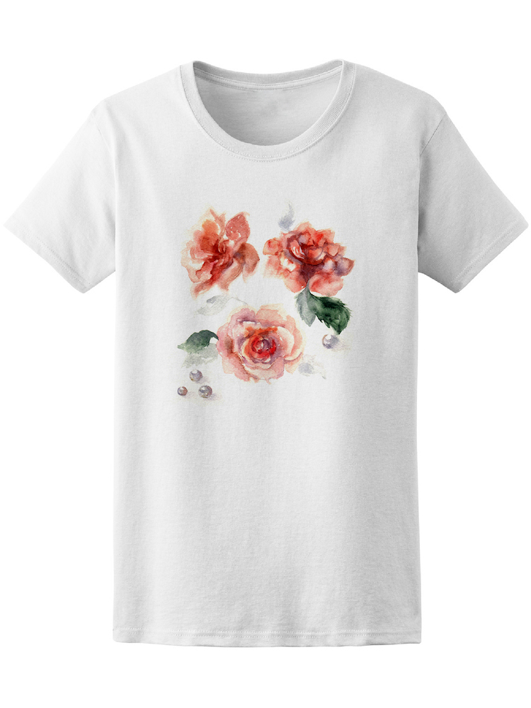 Foto 2 pulgar | Playera Smartprintsink color Blanco para Mujer Ilustración Rosas y Perlas