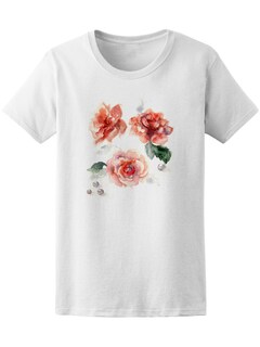 Foto 1 | Playera Smartprintsink color Blanco para Mujer Ilustración Rosas y Perlas