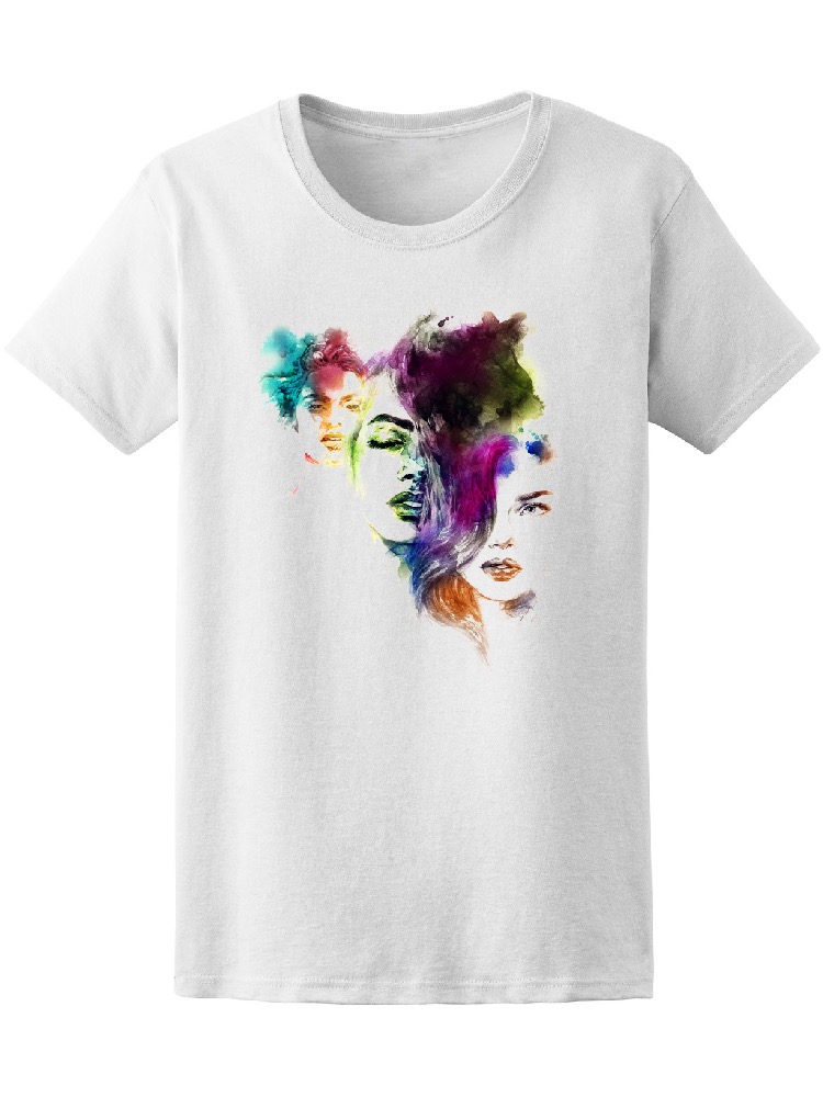 Foto 2 pulgar | Playera Mujer Ilustracion Rostros Femeninos en Acuarelas Smartprintsink Blanco