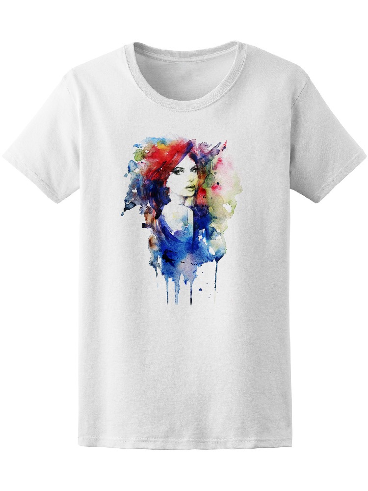 Playera Smartprintsink para Mujer Ilustración Acuarela Mujer de Perfil