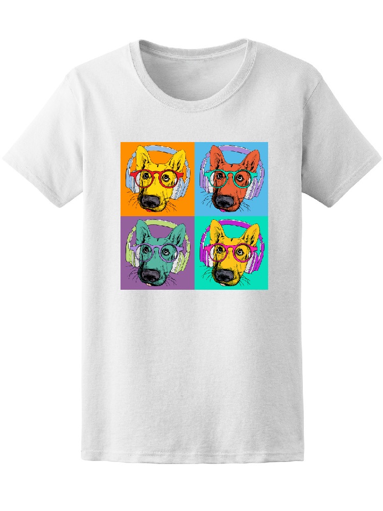 Foto 2 pulgar | Playera Smartprintsink para Mujer Arte Pop - Perros de Colores con Lentes Hipster