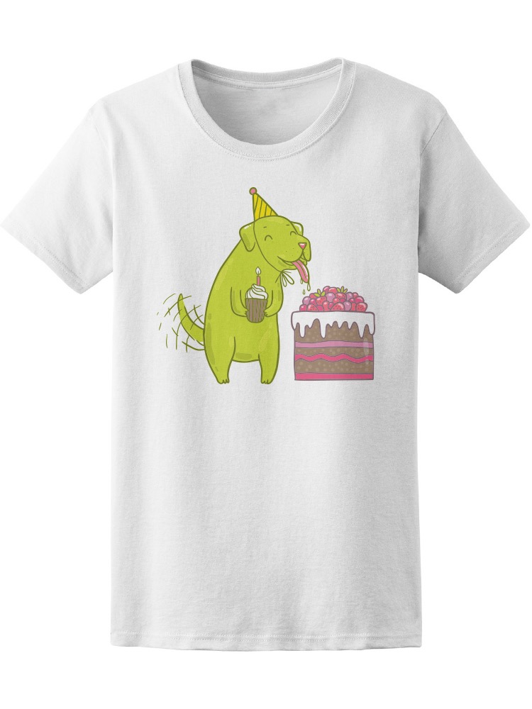 Foto 2 pulgar | Playera Mujer Perrito Cumpleañero con Pastel y Cupcake Smartprintsink Blanco