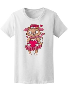 Foto 1 | Playera Smartprintsink para Mujer Ilustración Gatita con Tutú y Corazón