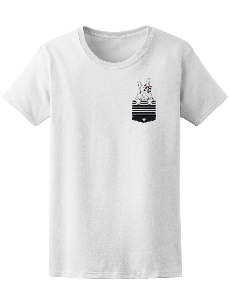 Foto 2 pulgar | Playera Smartprintsink color Blanco para Mujer Conejito con Moño en Bolsillo