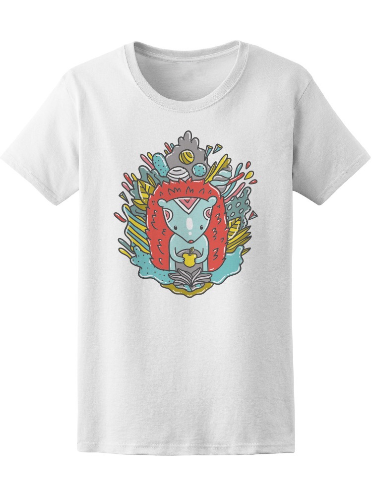 Foto 2 pulgar | Playera para Mujer Ilustración Erizo Espiritual con Frutos Secos Smartprintsink Blanco