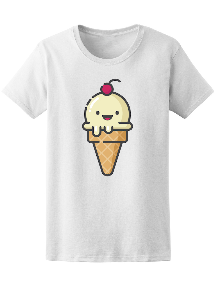 Playera Smartprintsink color Blanco para Mujer Ilustración Heladito Feliz