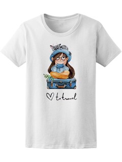 Foto 1 | Playera Smartprintsink para Mujer Ilustración en Acuarelas Niña con Gato