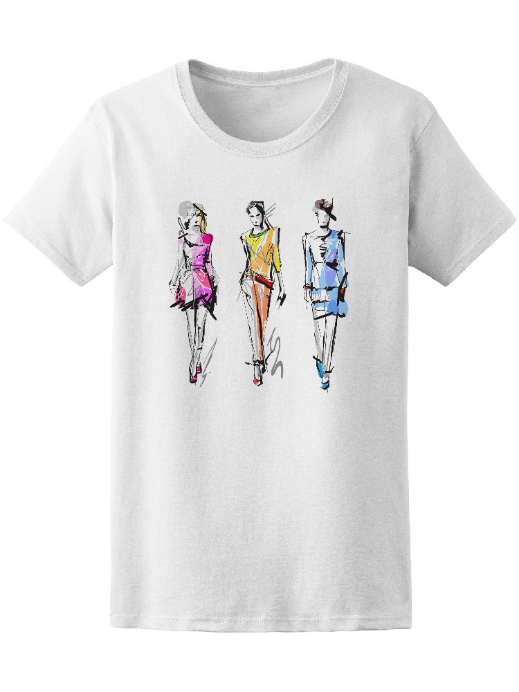 Playera Mujer Ilustración a Lápiz Modelos Caminando Smartprintsink Blanco