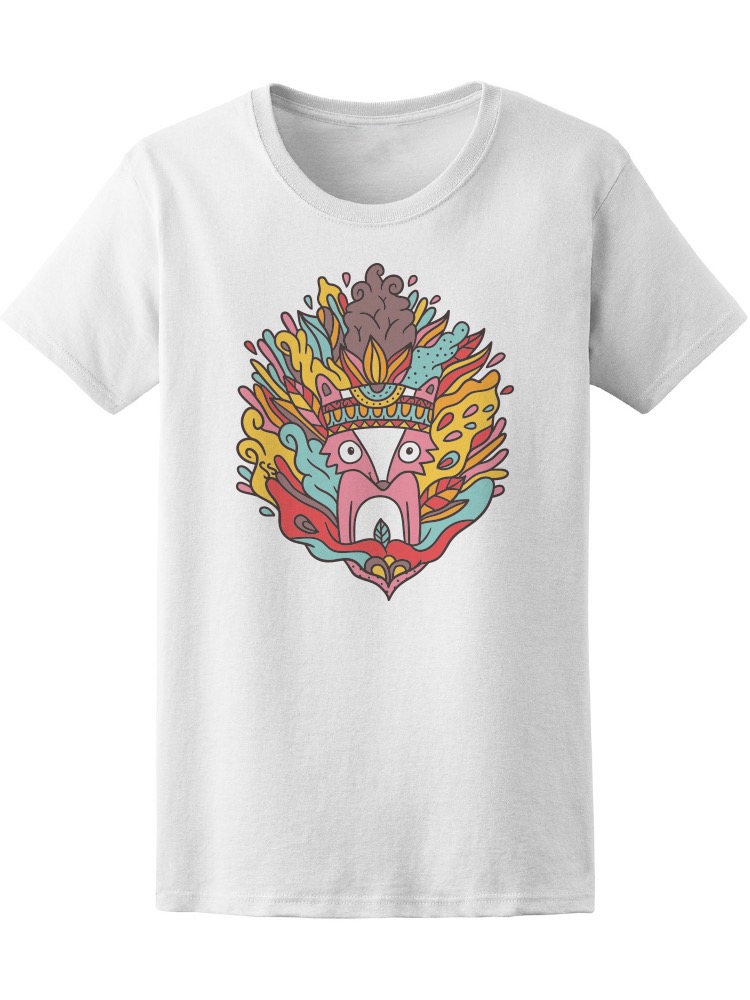 Playera Smartprintsink Mujer Ilustración Zorro Espiritual con Tocado de Plumas