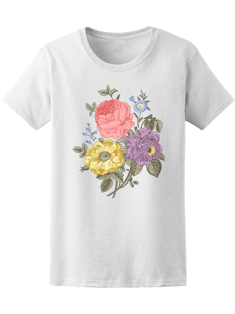 Foto 2 pulgar | Playera Mujer Trio de Flores Colores Pastel Vintage Smartprintsink Blanco