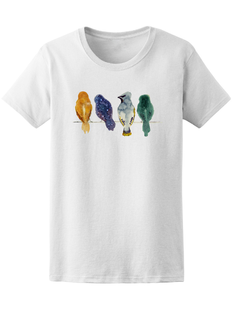 Foto 2 pulgar | Playera Smartprintsink color Blanco para Mujer Aves en Acuarelas