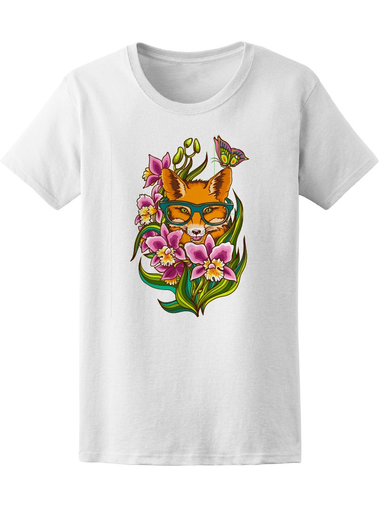 Playera Smartprintsink para Mujer Zorro Entre Flores con Lentes Hipster