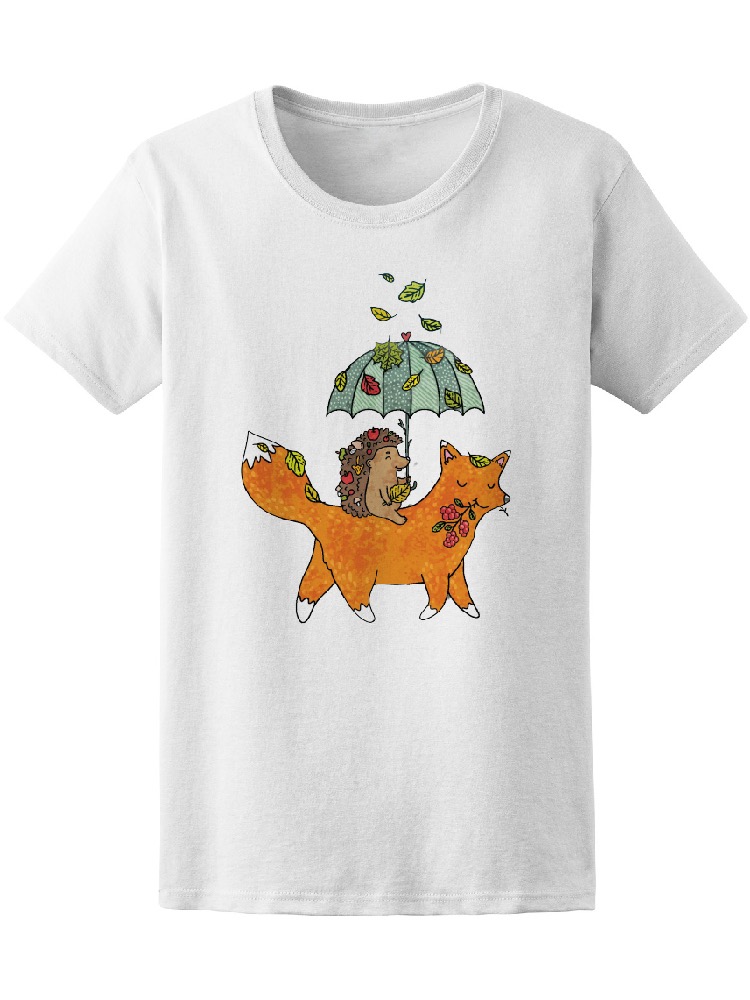 Playera Smartprintsink para Mujer Ilustración Zorro y Puercoespín Amigos