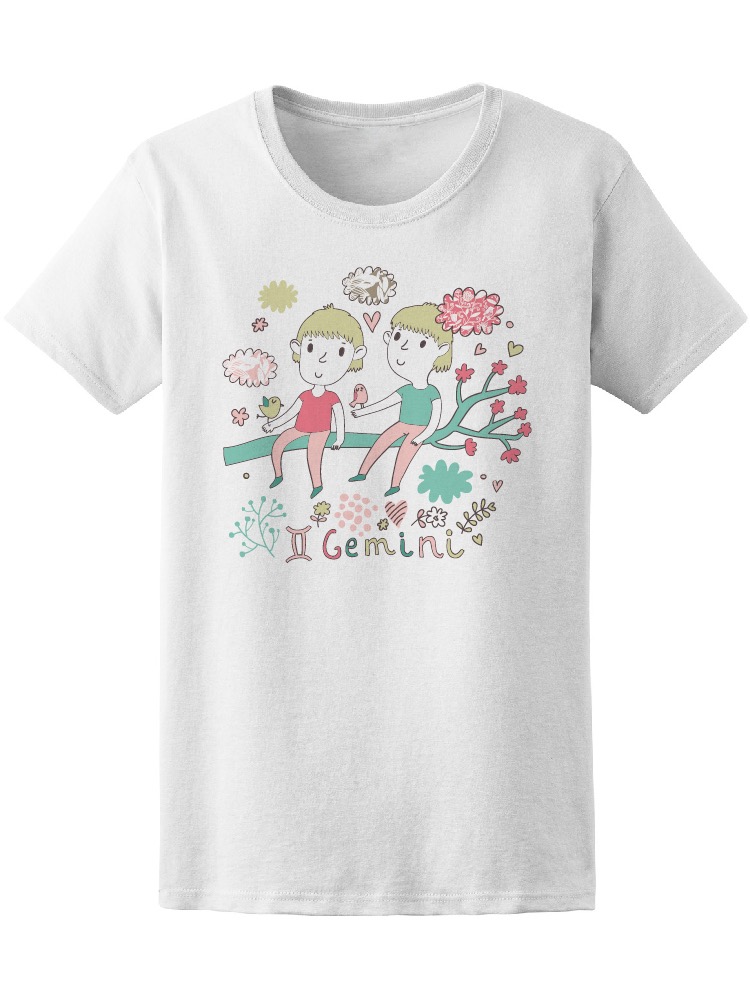 Foto 2 pulgar | Playera Smartprintsink color Blanco para Mujer Niños Geminis con Pajaritos