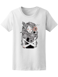Foto 1 | Playera Smartprintsink color Blanco para Mujer Chica con Flores en Cabello