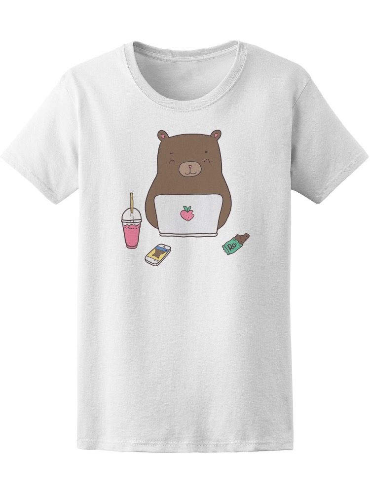 Foto 2 pulgar | Playera Smartprintsink Mujer Ilustración Oso en Laptop