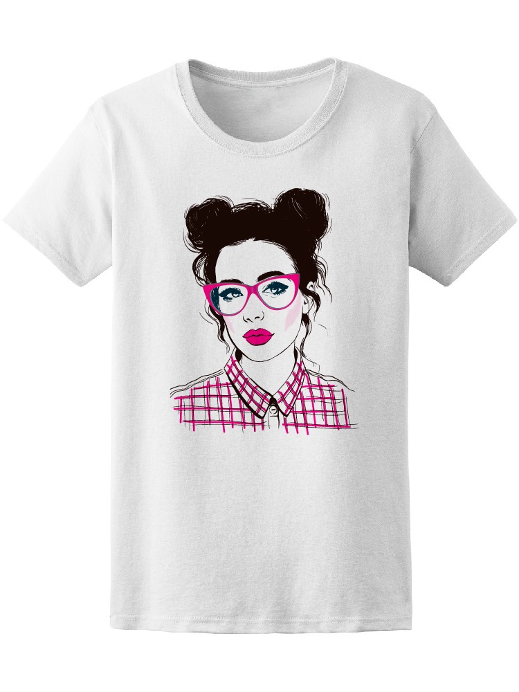 Foto 2 pulgar | Playera Ilustración Mujer con Lentes Hipster Rosas Smartprintsink Blanco