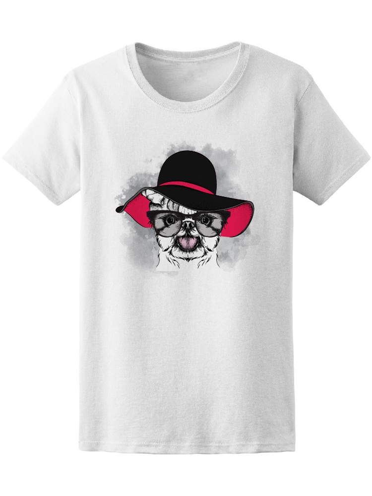 Playera Smartprintsink para Mujer Diseño Shih Tzu con Sombrero