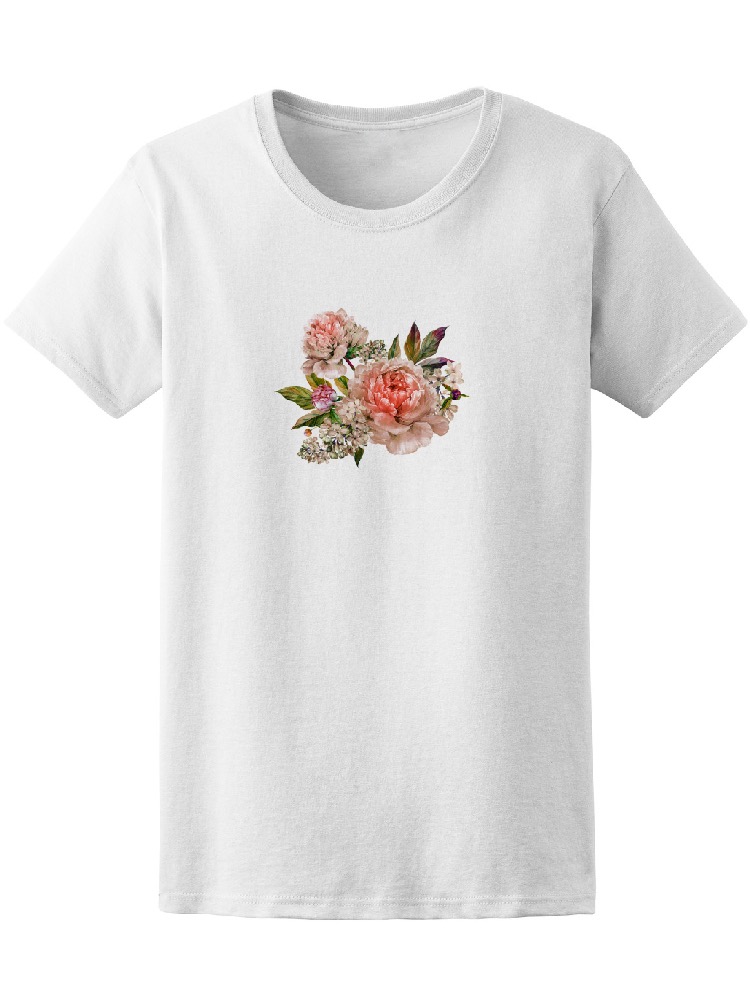 Playera SmartPrintsInk para Mujer Flores de Acuarela Estilo Vintage