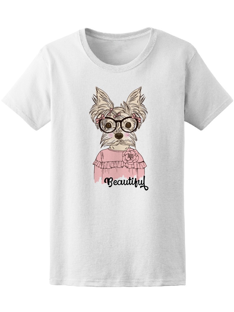 Foto 2 pulgar | Playera SmartPrintsInk para Mujer Diseño Yorkshire Terrier con Lentes