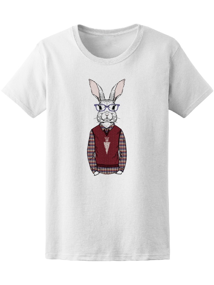 Playera SmartPrintsInk para Mujer Diseño de Conejo con Traje Hipster