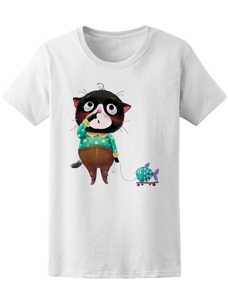 Foto 2 pulgar | Playera Smartprintsink color Blanco para Mujer Ilustracion Gatito
