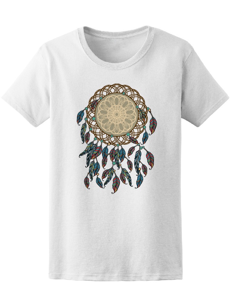 Playera SmartPrintsInk para Mujer Diseño Atrapasueños Tejido con Plumas