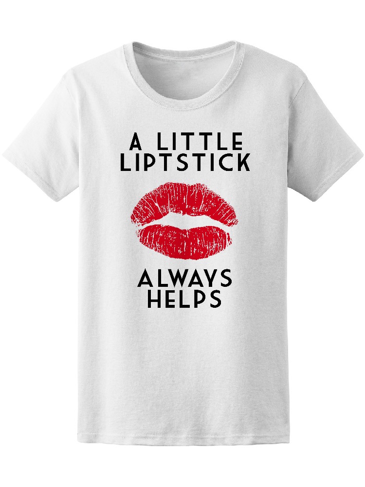 Foto 2 pulgar | Playera Smartprintsink color Blanco Mujer un Poco de Lipstick Siempre Ayuda