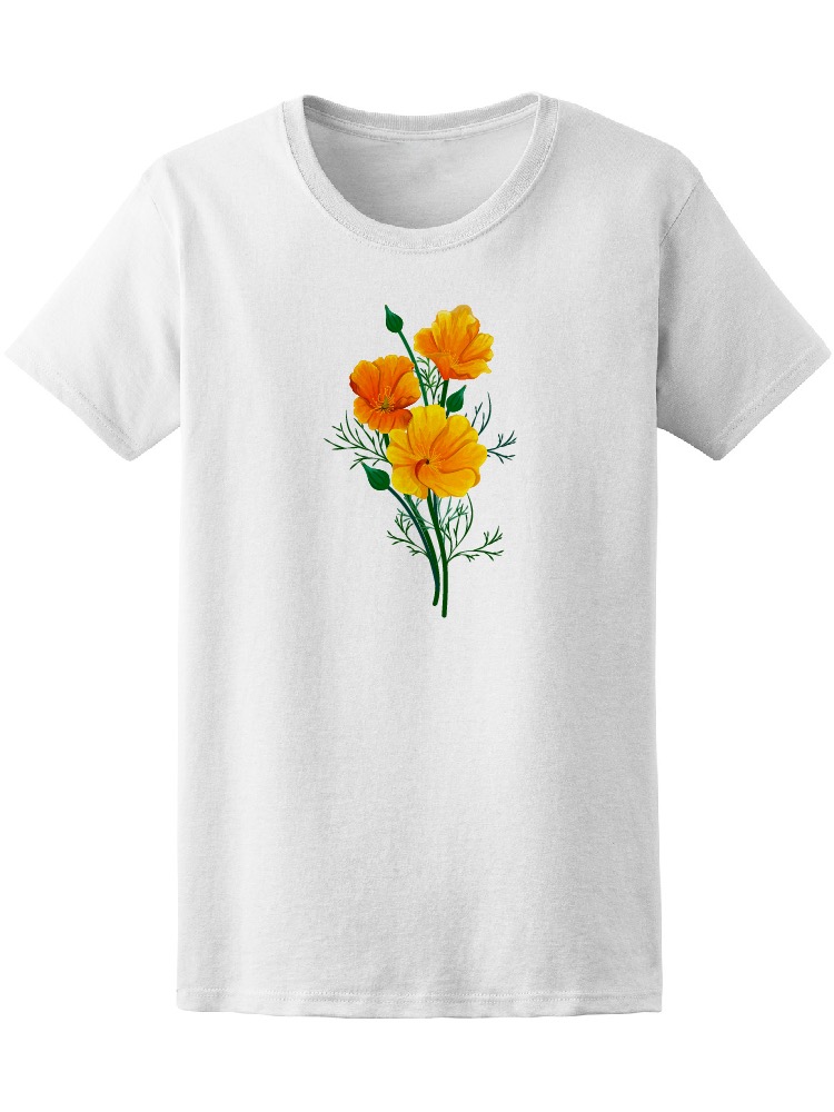 Playera SmartPrintsInk para Mujer Estilo Vintage con Flores de Viento Naranja
