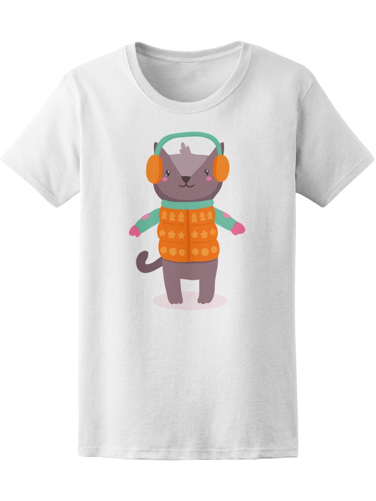 Playera Smartprintsink Mujer Ilustración Gatito Con Ropa De Invierno
