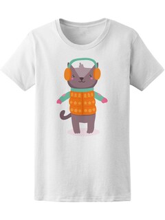 Foto 1 | Playera Smartprintsink Mujer Ilustración Gatito Con Ropa De Invierno