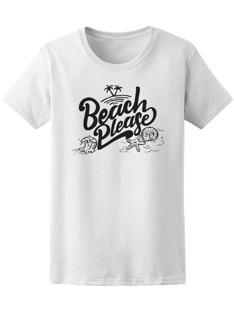 Playera SmartPrintsInk para Mujer Diseño Playa Olas y Objetos de Mar