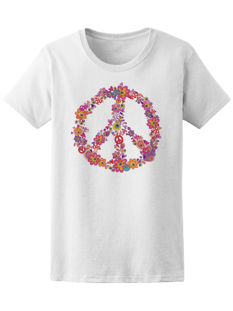 Foto 2 pulgar | Playera Mujer Símbolo de Paz con Flores Smartprintsink Blanco