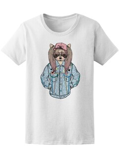 Foto 1 | Playera SmartPrintsInk para Mujer con Ilustración de Shih Tzu con Chamarra y Gorra
