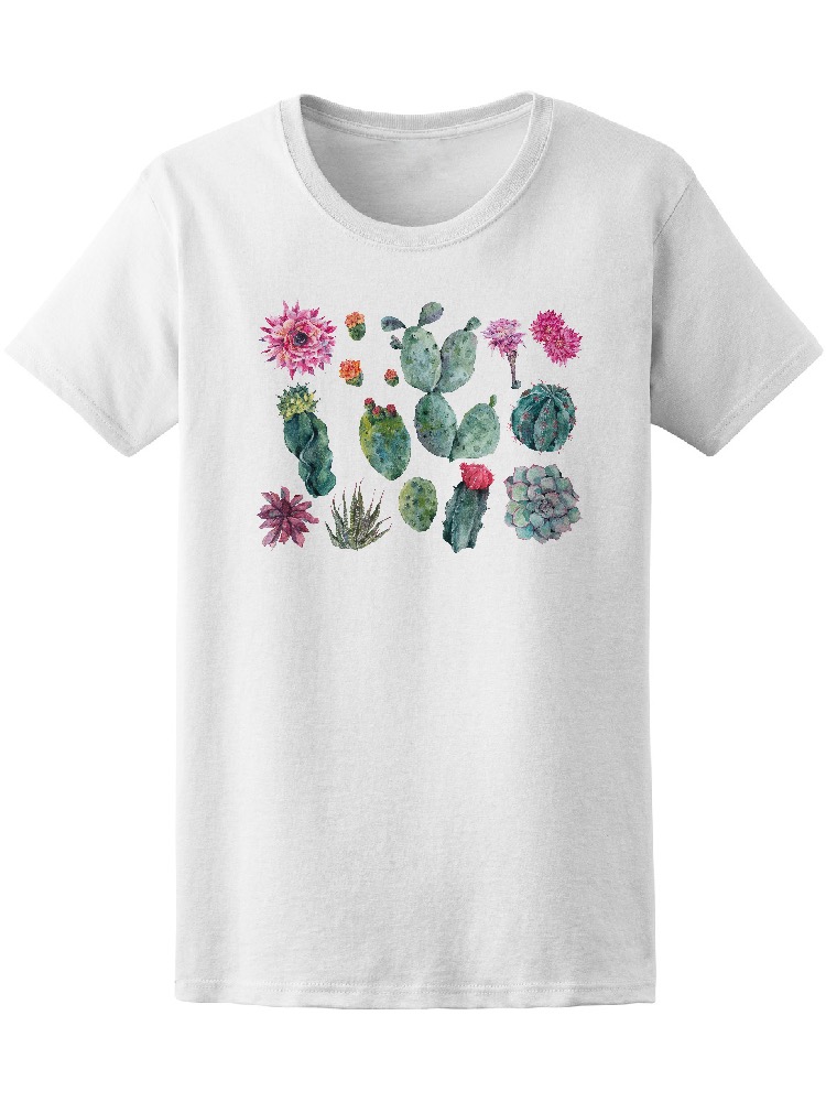 Foto 2 pulgar | Playera Smartprintsink color Blanco para Mujer Cactus en Acuarelas