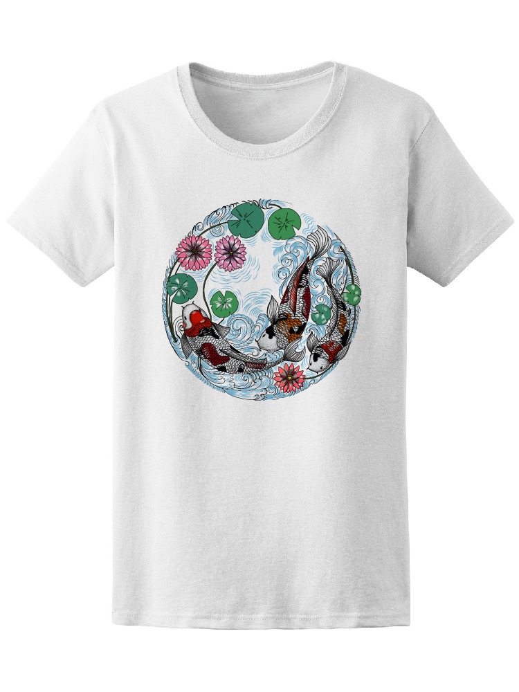 Foto 2 pulgar | Playera Mujer Arte Estilo Japones Peces Koi en Estanque Smartprintsink Blanco