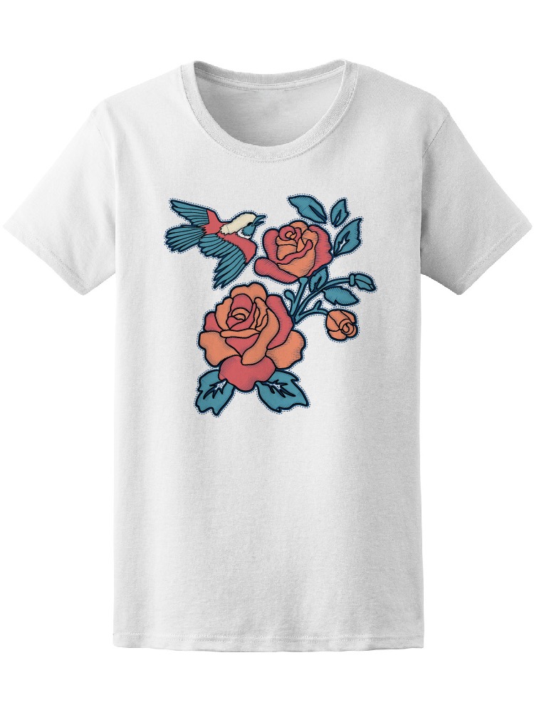Foto 2 pulgar | Playera Smartprintsink Mujer Ilustración/ Petirrojo Con Flores/ Estilo Tatuaje Americano Oldschool