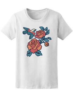 Foto 1 | Playera Smartprintsink Mujer Ilustración/ Petirrojo Con Flores/ Estilo Tatuaje Americano Oldschool