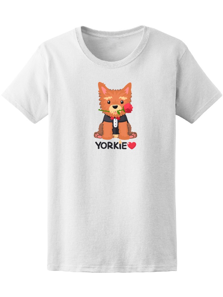 Foto 2 pulgar | Playera SmartPrintsInk para Mujer Diseño de Yorkie con Tuxedo y Rosa