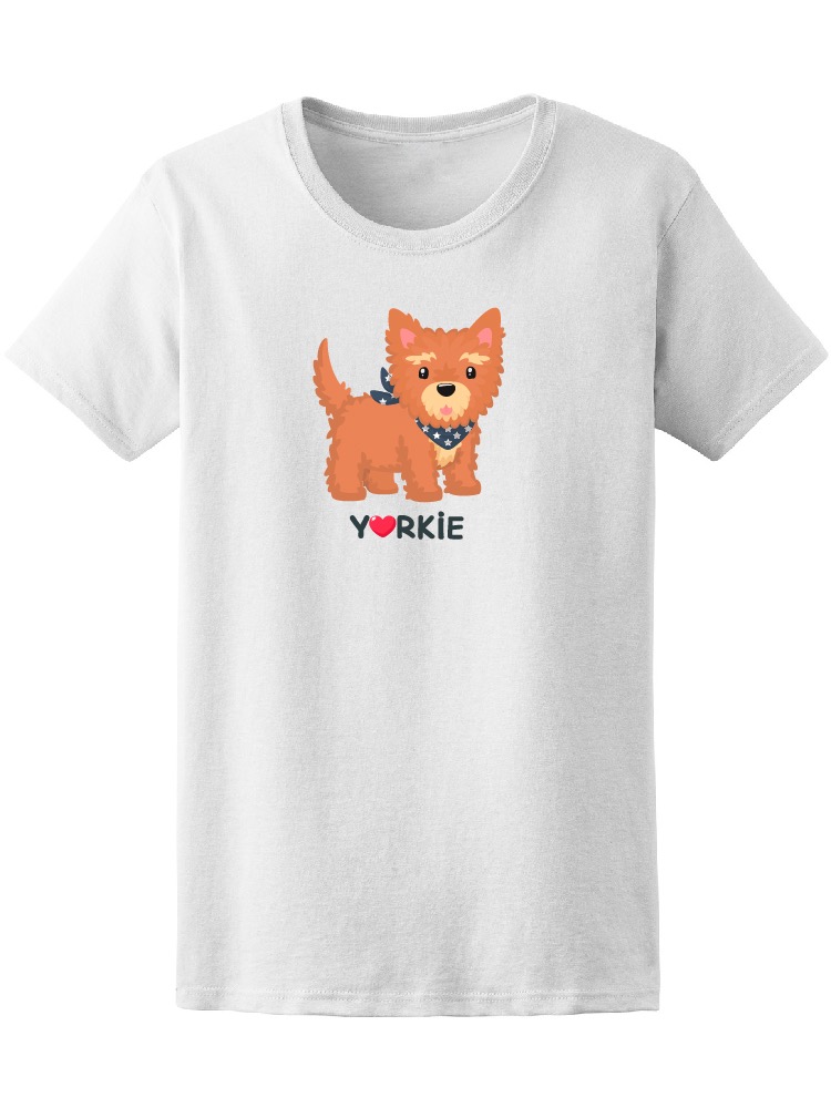 Playera SmartPrintsInk para Mujer con Ilustración Yorkie Miniatura con Pañuelo
