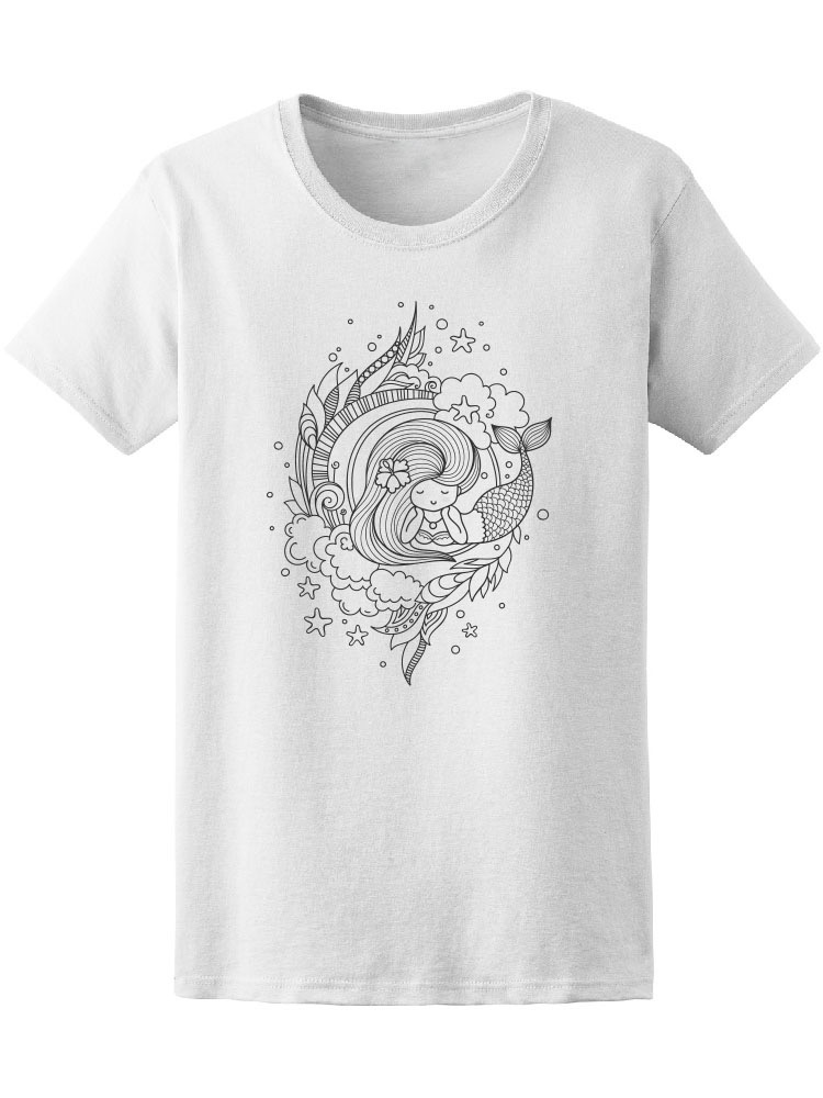 Foto 2 pulgar | Playera SmartPrintsInk para Mujer Ilustración Sirena Soñando Guirnalda de Algas Marinas